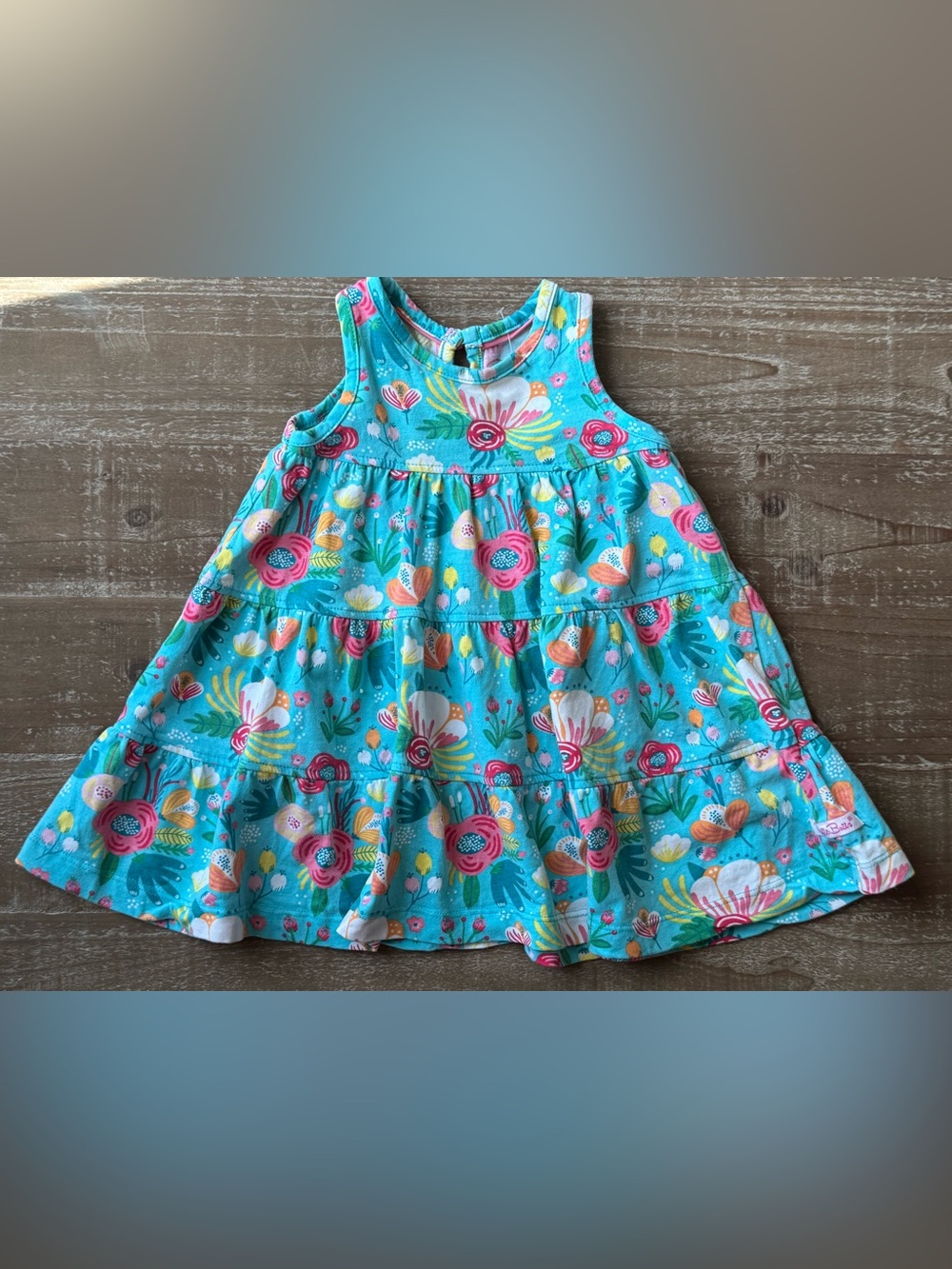 +RuffleButts Turquoise Floral Tiered Dress 6-12M Baby Girl Summer Sundress